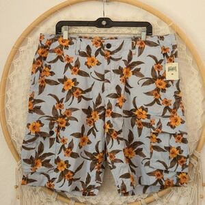 NWT Lucky Brand Men's Linen Cargo Utility Shorts Hawaiian Print Resortwear 38